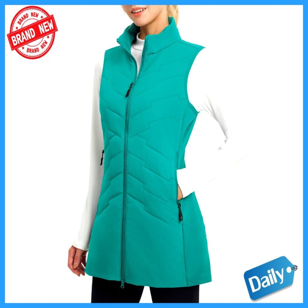 Long Puffer Vest Sleeveless Jacket Lightweight Warm Fleece Hybrid Activewear